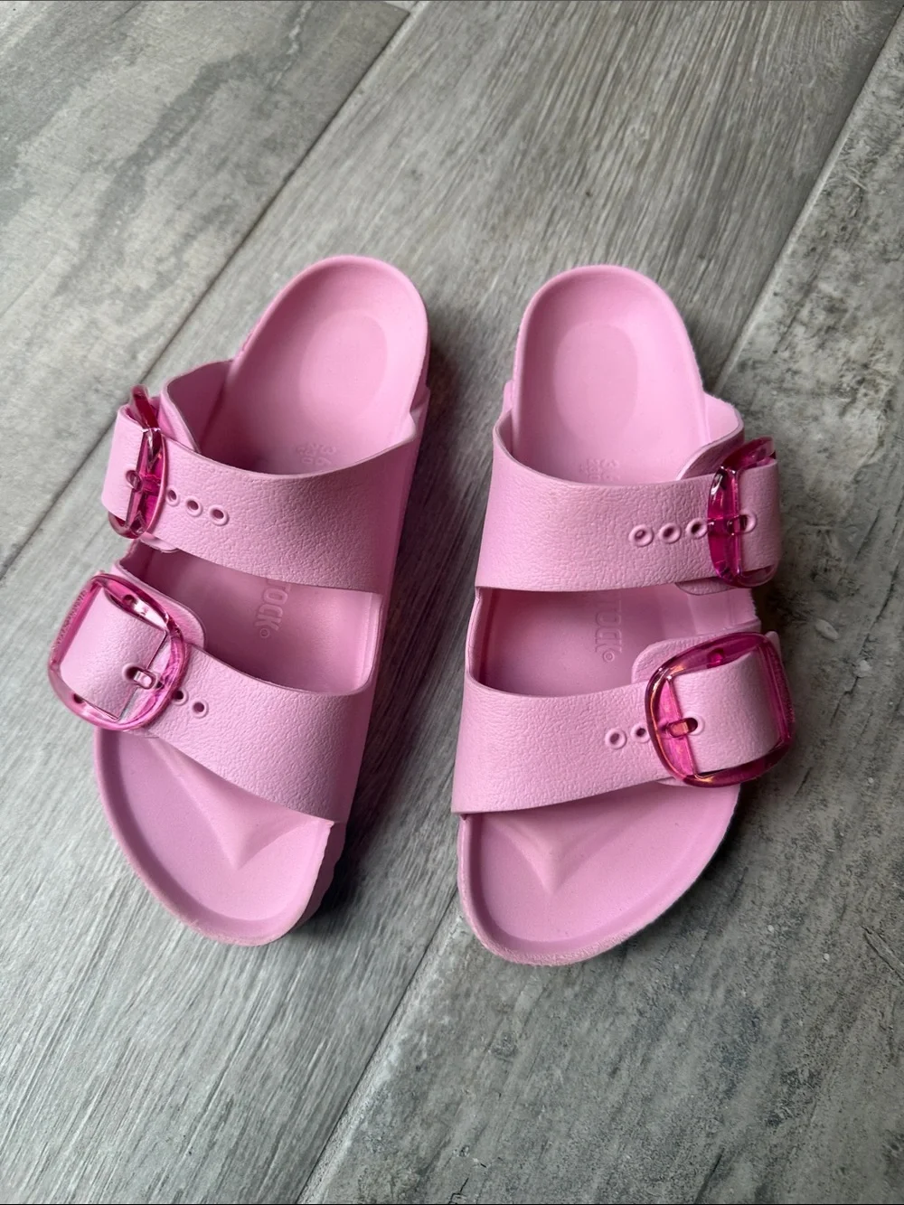 Birkenstock Kids Pink Double-Strap Slide Sandals with Pink Buckles